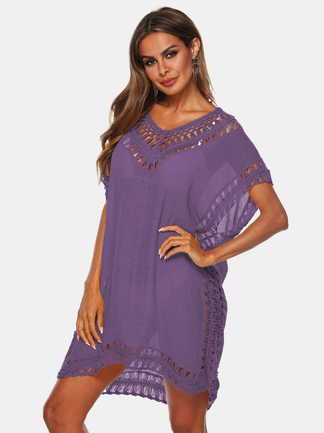 Cutout V-Neck Short Sleeve Cover-Up