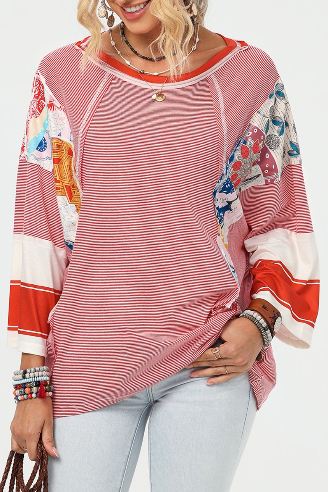 Exposed Seam Wide Sleeve Printed Top