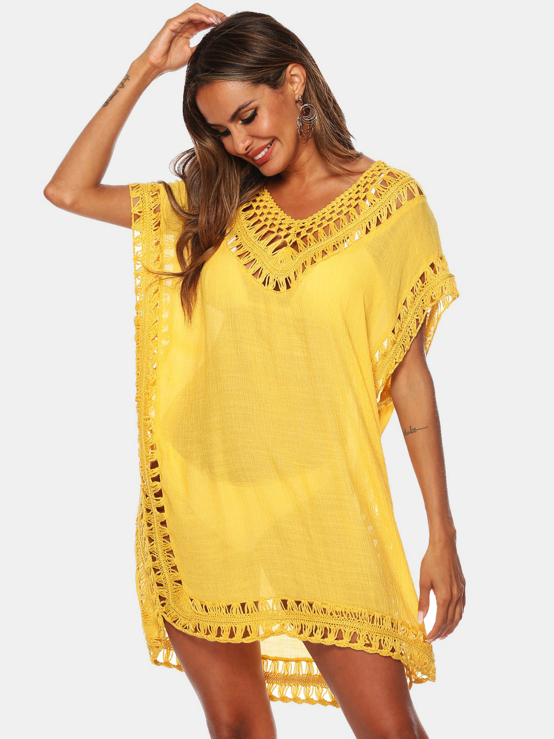 Cutout V-Neck Short Sleeve Cover-Up