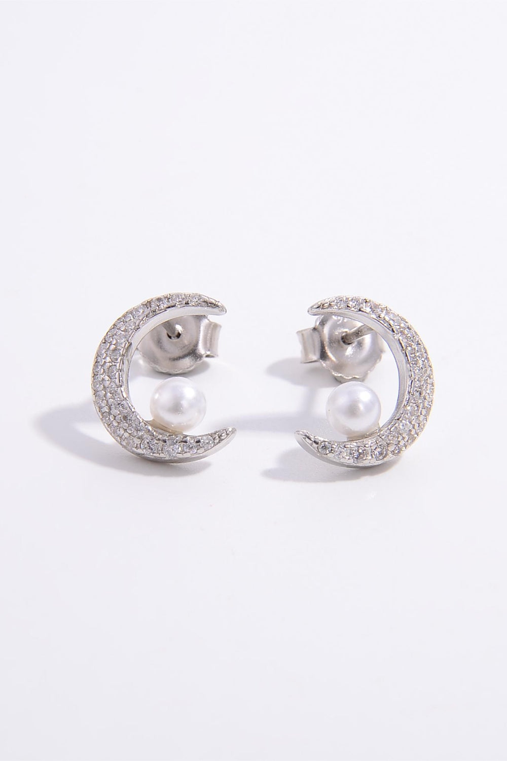 925 Sterling Silver Zircon Moon Shape Earrings