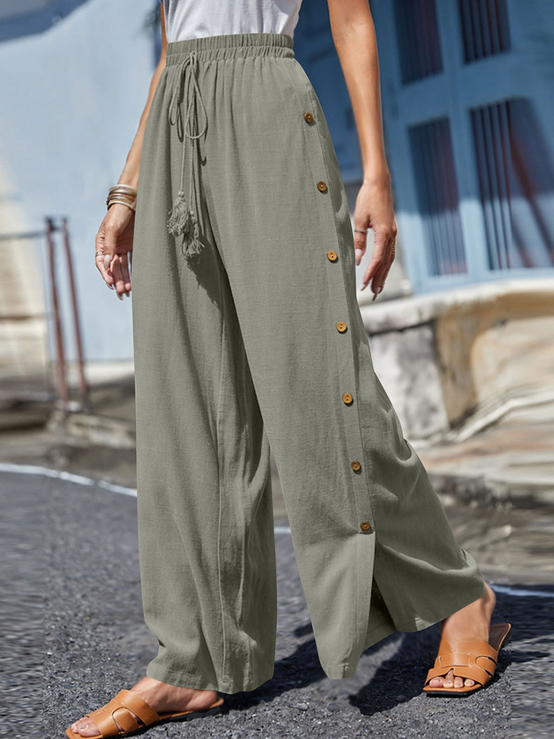 Full Size Tassel Wide Leg Pants